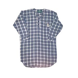 Vintage Big Dogs Flannel Sleep Shirt Pajama Plaid Long Sleeve Button Top S/M